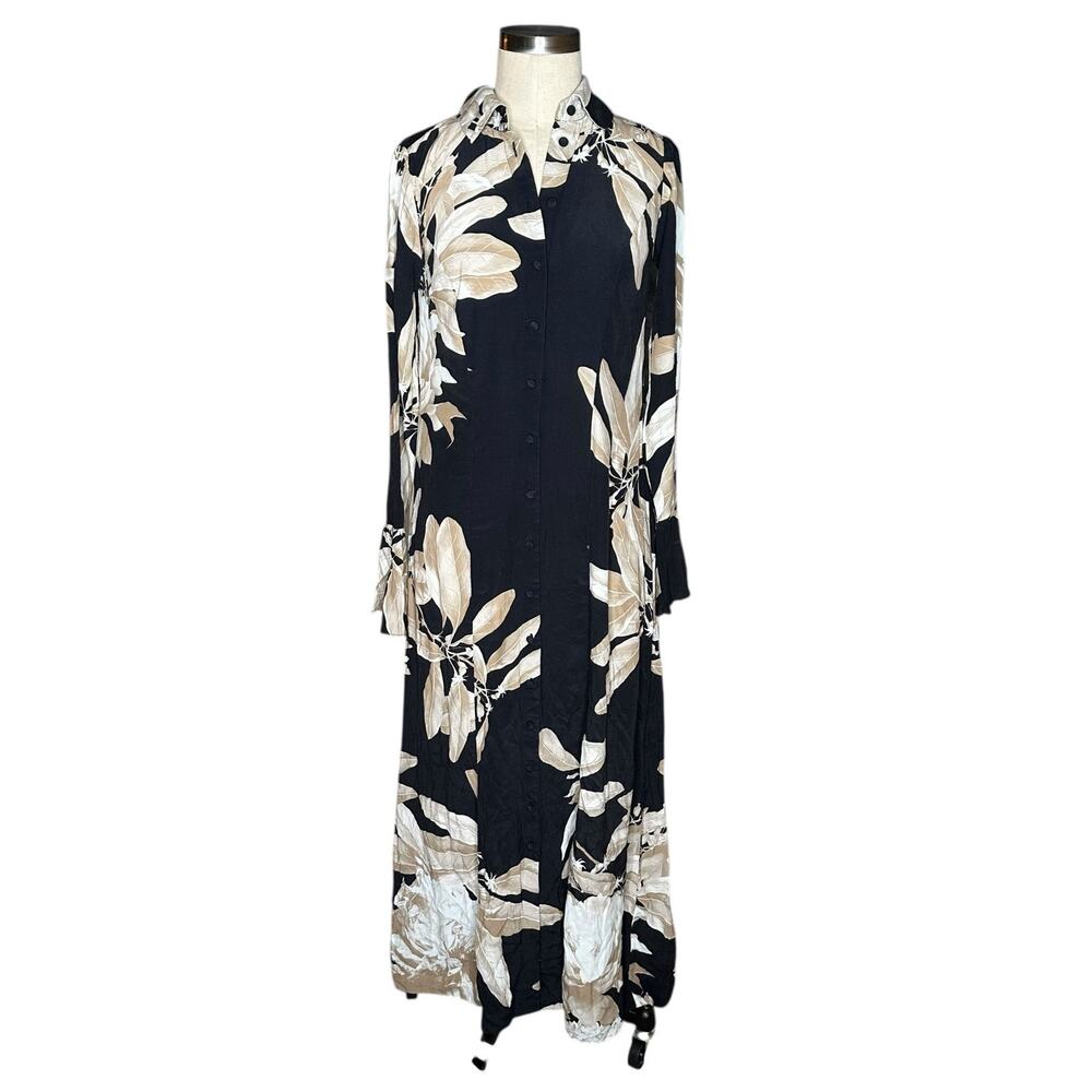 HEMANT & NANDITA Niru Maxi Dress Black Brown Floral Women's Size Small FLAWED